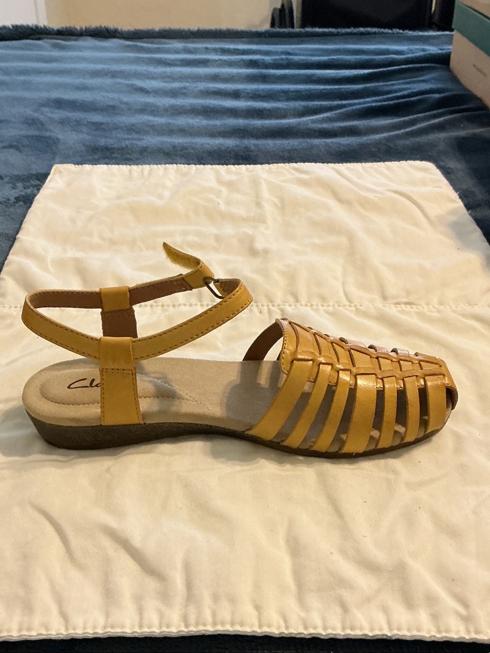 Clarks Women’s Mustard Yellow Woven Ankle-Strap Sandal